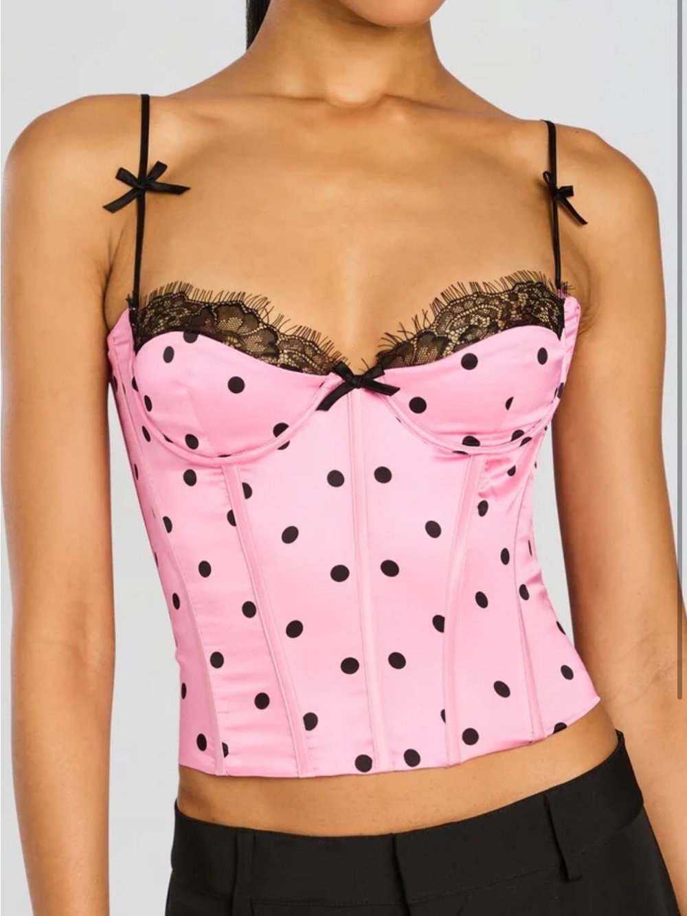 Retrofete Pink Polka Dot Lace Trim Bustier Top